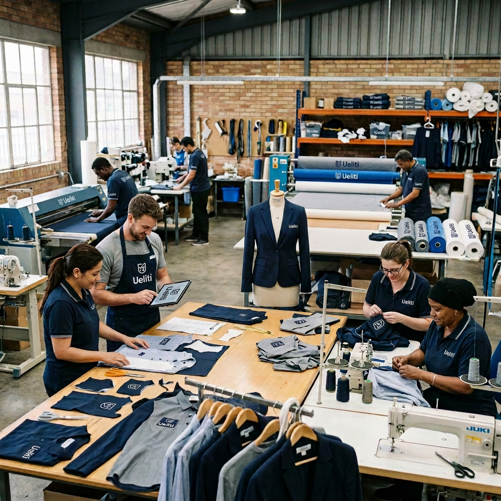 Tailors working together sewing and assembling garments in a tailoring workshop